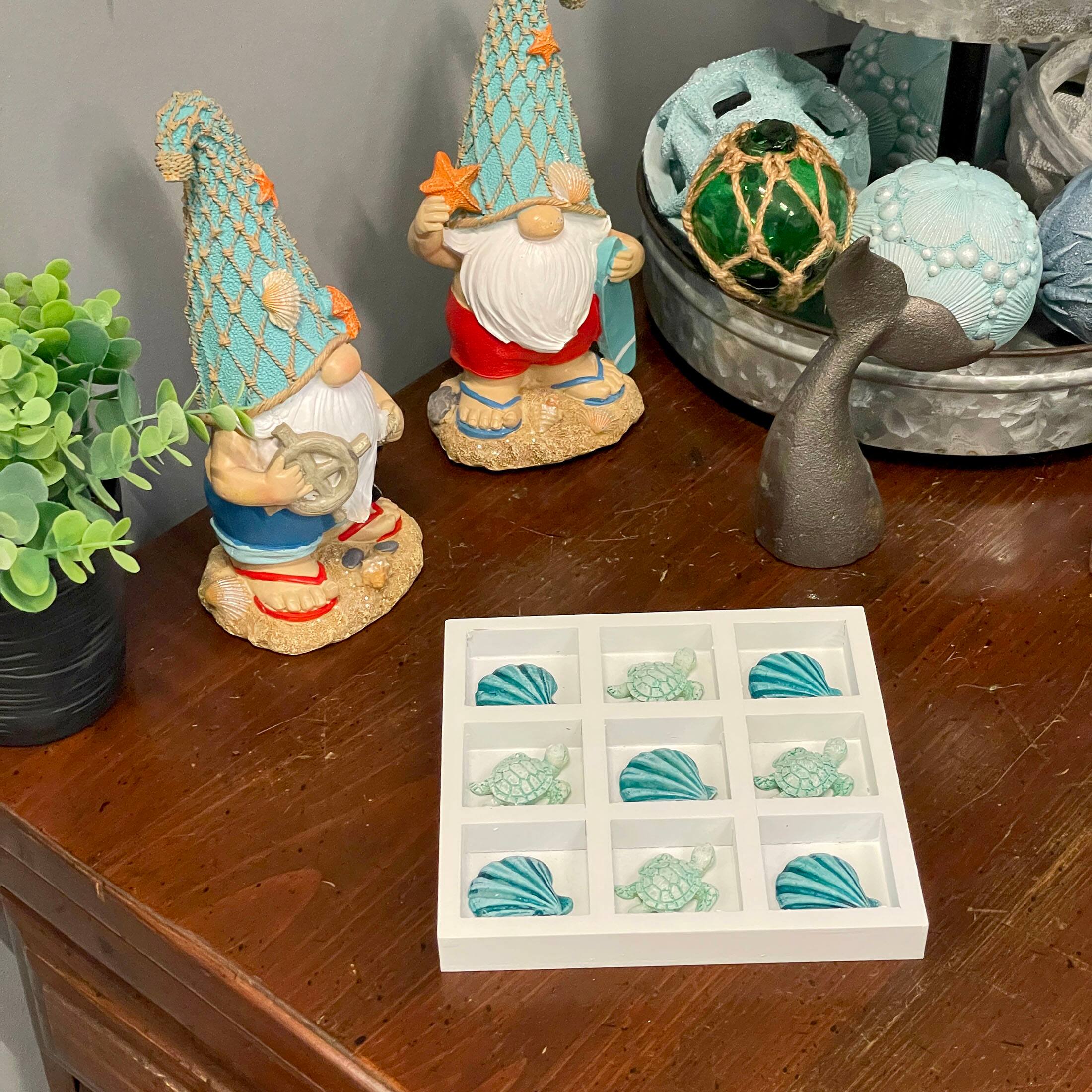 Alt View 3. Things2Die4 - Coastal Shell & Sea Turtle Tic Tac Toe Table Accent Decor - 7 inch White Wood - White.