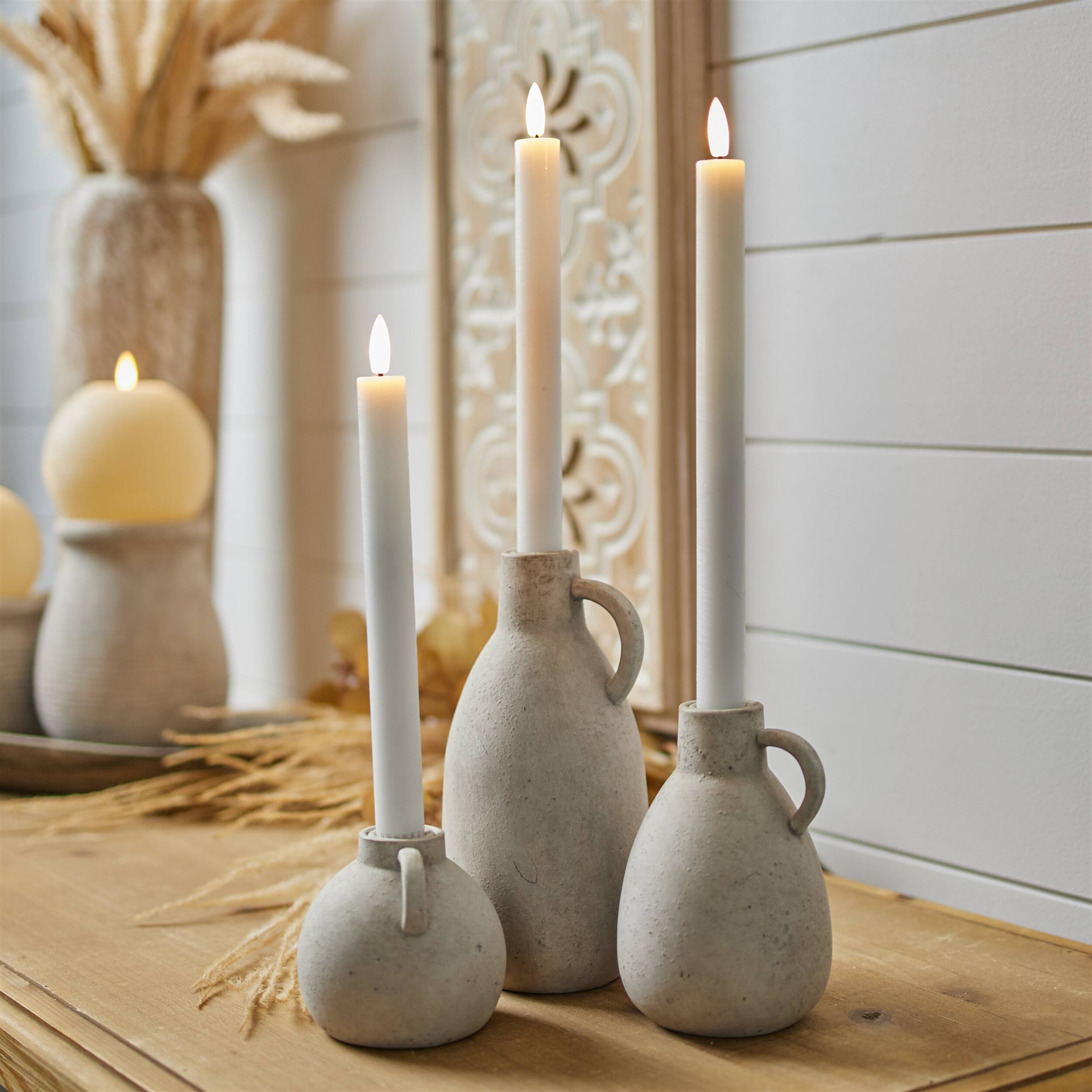 Alt View 3. BreeBe - FIA Wick White Taper Candle (Set of 2) - White.