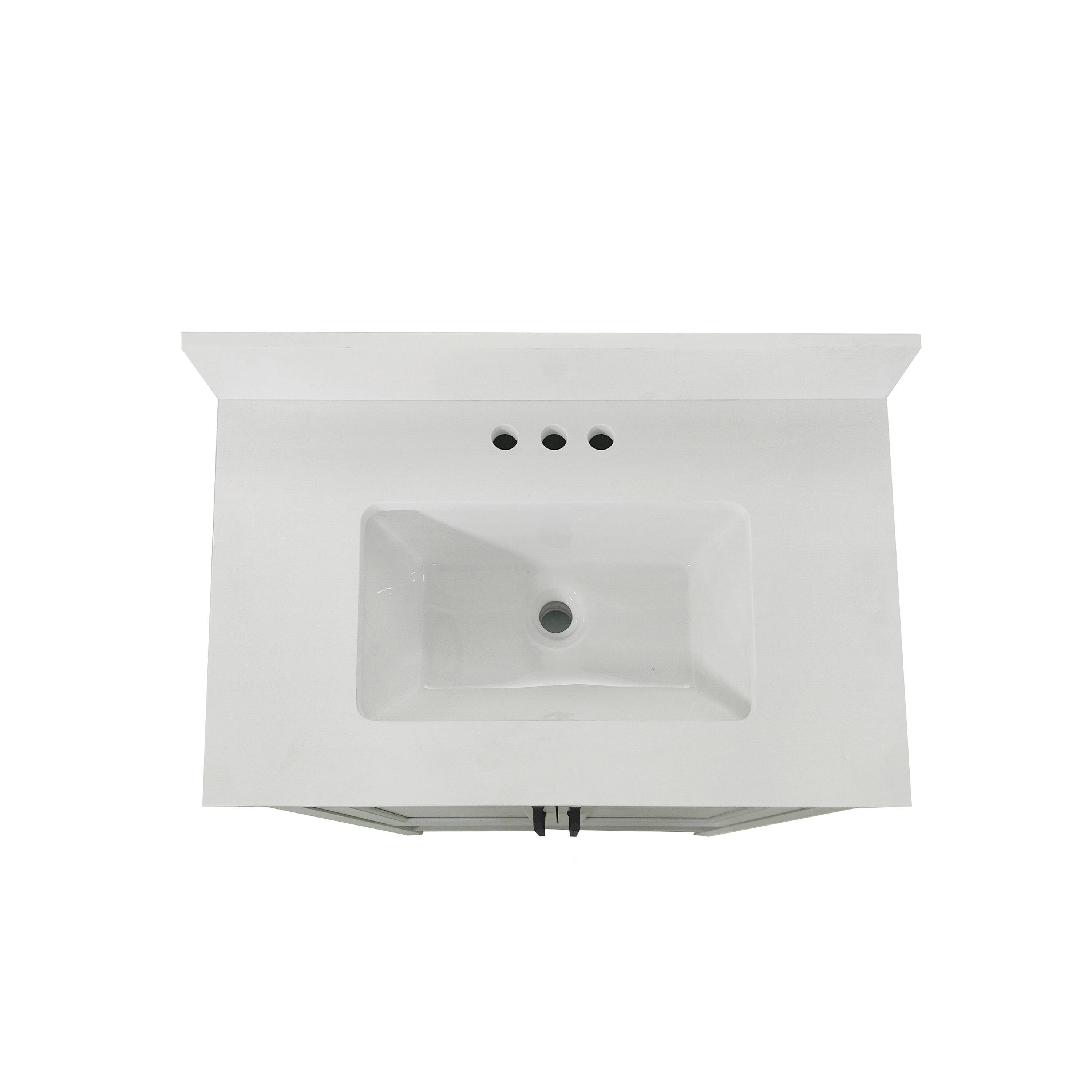 Alt View 8. Emma + Oliver - Vesta Bathroom Vanity, Single Sink Cabinet with 2 Soft Close Doors and Open Shelf, Carrara Marble Finish Countertop - Gray Frame/Black Hardware.