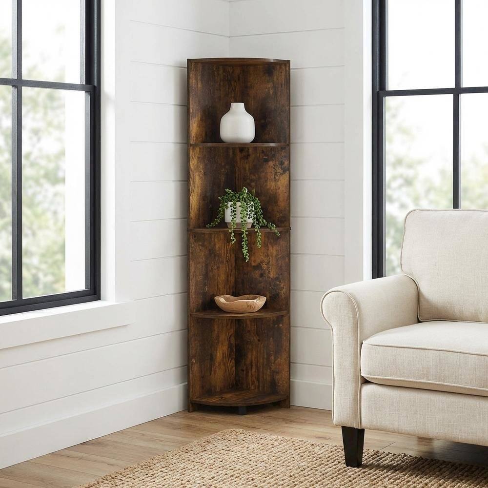 Angle. FurniFact - 4-Tier Corner Shelf with Sturdy Engineered Wood Construction - Amber Pine.