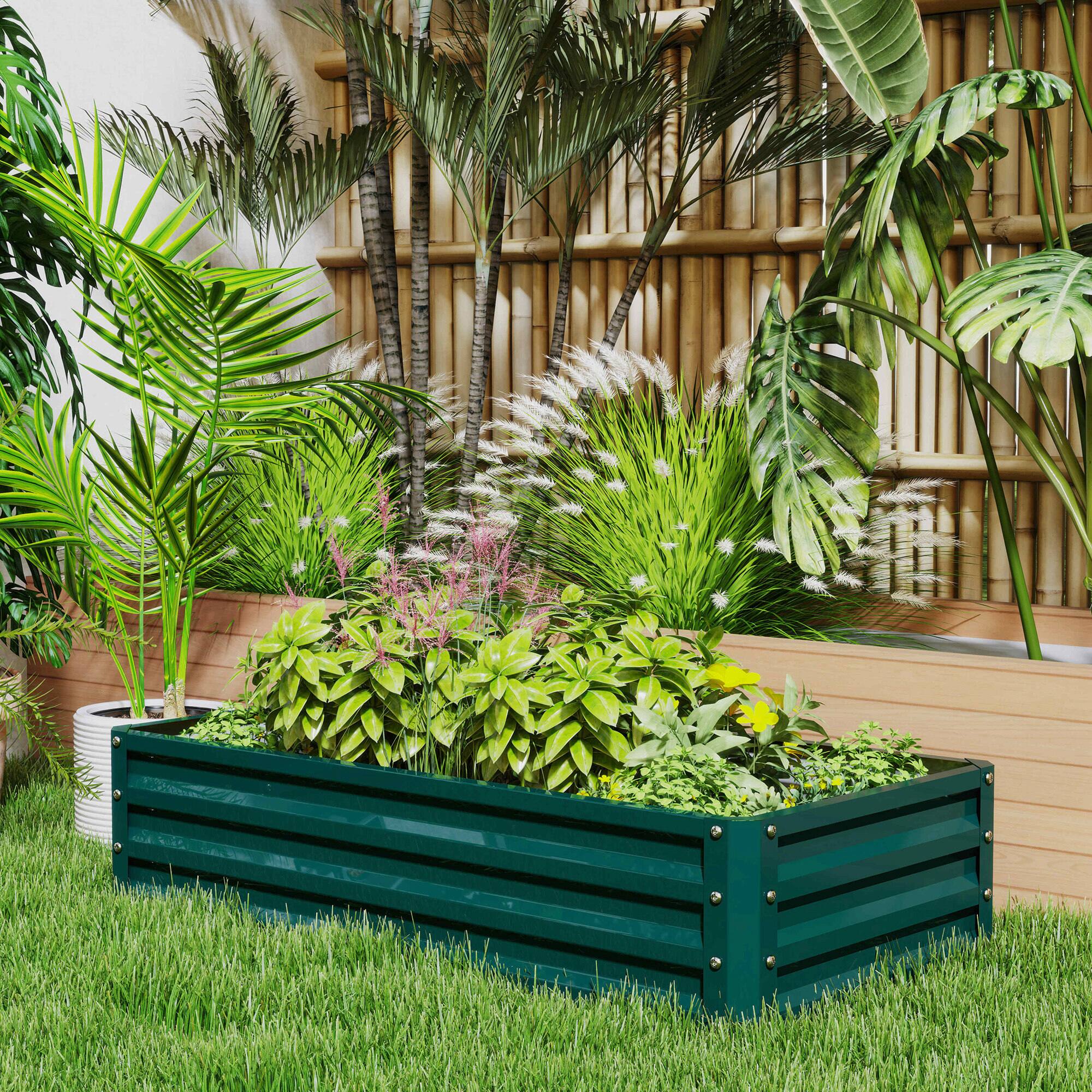 Alt View 7. Outsunny - Galvanized Raised Garden Bed, 4' x 2' x 1' Metal Planter Box, for Growing Vegetables, Flowers, Herbs, Succulents - Green.