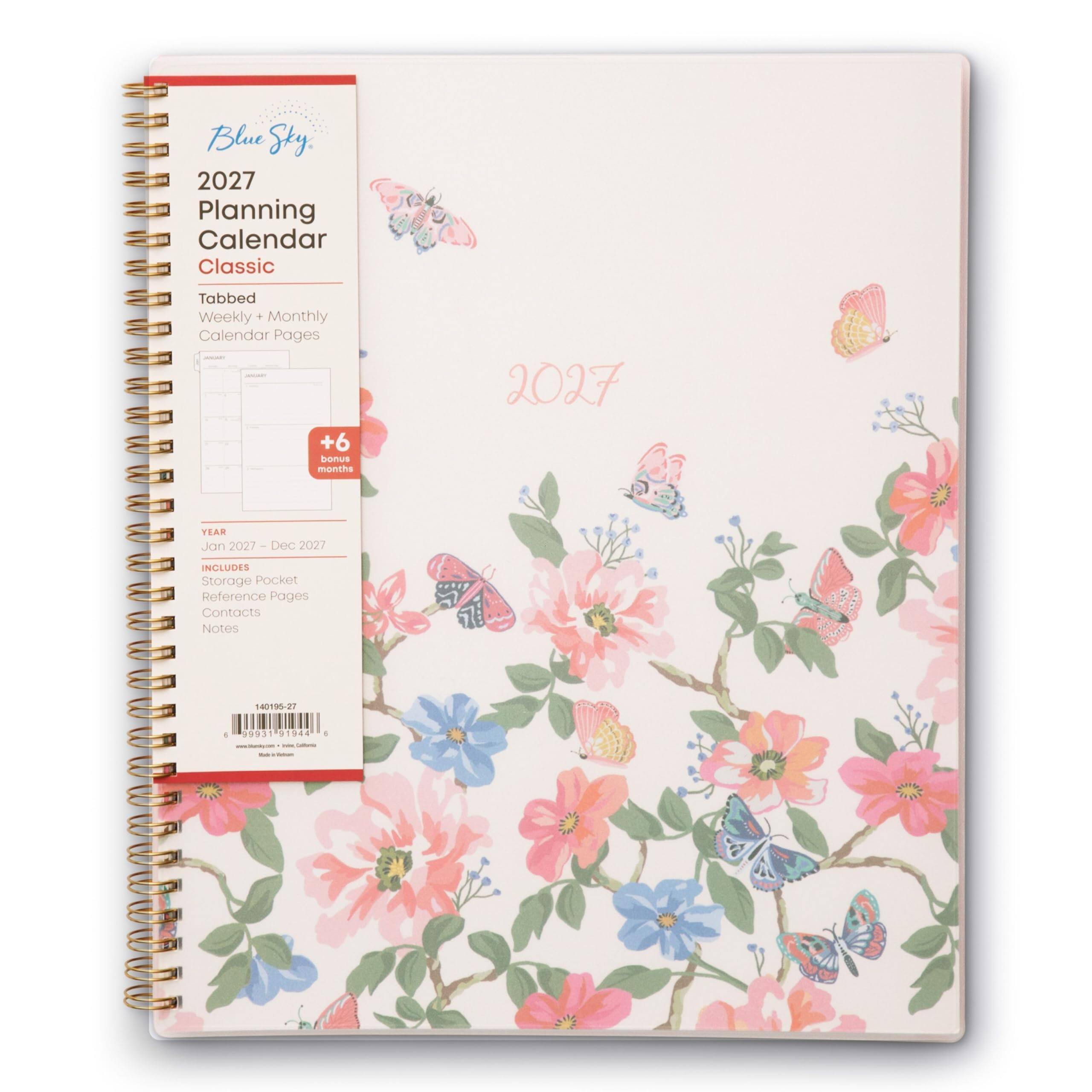 Blue Sky: 2027 Planning Calendar Classic  
Tabbed Weekly Monthly Calendar Pages  
+6 bonus months  
2027  
YEAR Jan 2027 - Dec 2027  
INCLUDES Storage Pocket Reference Pages Contacts Notes  
140195-27  
1 99931 91944 I www.DAutoky.com - California -