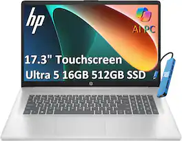 2025 HP 17 Laptop AI PC 17.3" HD+ Touchscreen Laptop Intel Ultra 5 225U - 16GB RAM - 512GB SSD - Windows 11Pro - IST Hub - Silver
