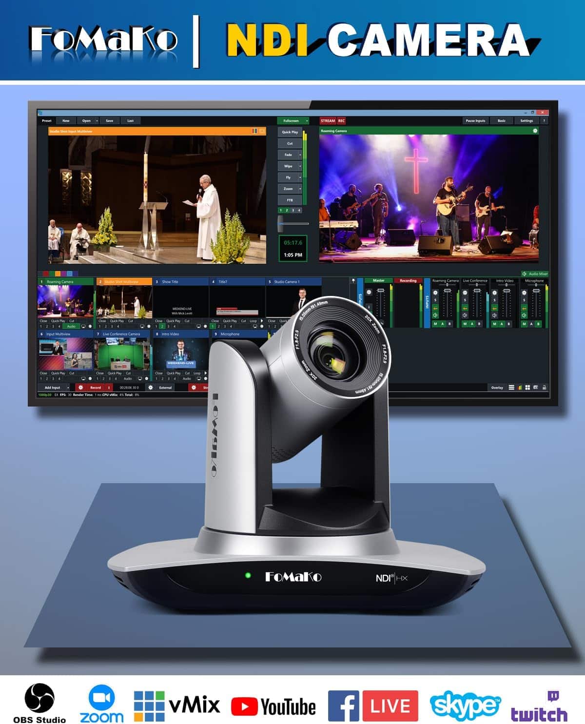 FoMaKo FMK20UH NDI 20x Optical Zoom LAN USB3.0 HDMI PTZ Camera for