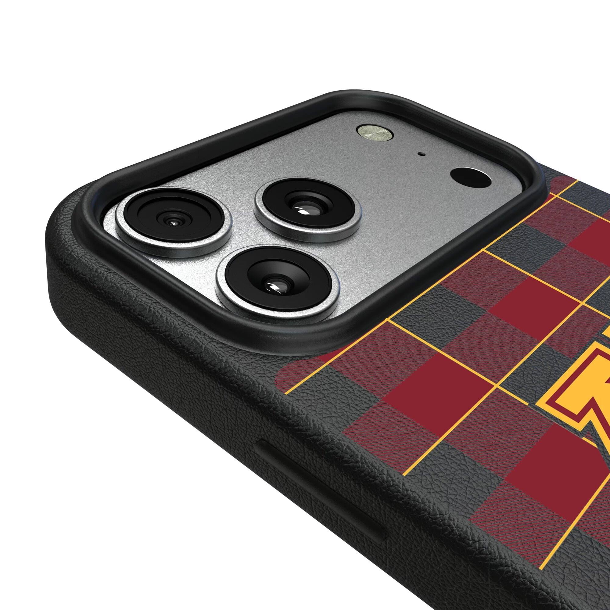 Alt View 2. Keyscaper - Minnesota Golden Gophers Plaid Magnetic Bump iPhone Case - 16 Pro - Black.