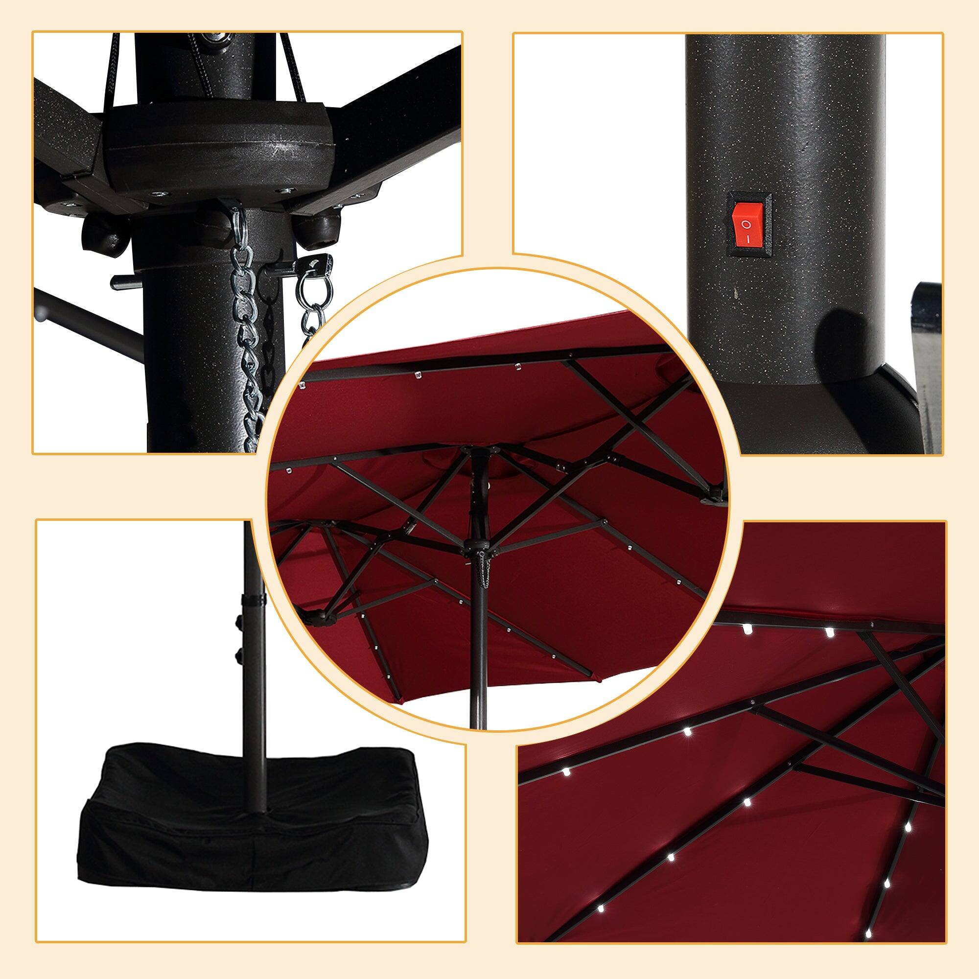 Alt View 8. Boyel Living - 15 FT Extra Large Double Sided Patio Umbrella with Base and Solar LED - Red.