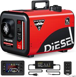 POXURIO - 8KW Portable Diesel Heater, 7L 240V/110V/12V/24V All-in-One Diesel Air Heater with LCD Screen, Remote Control - Red