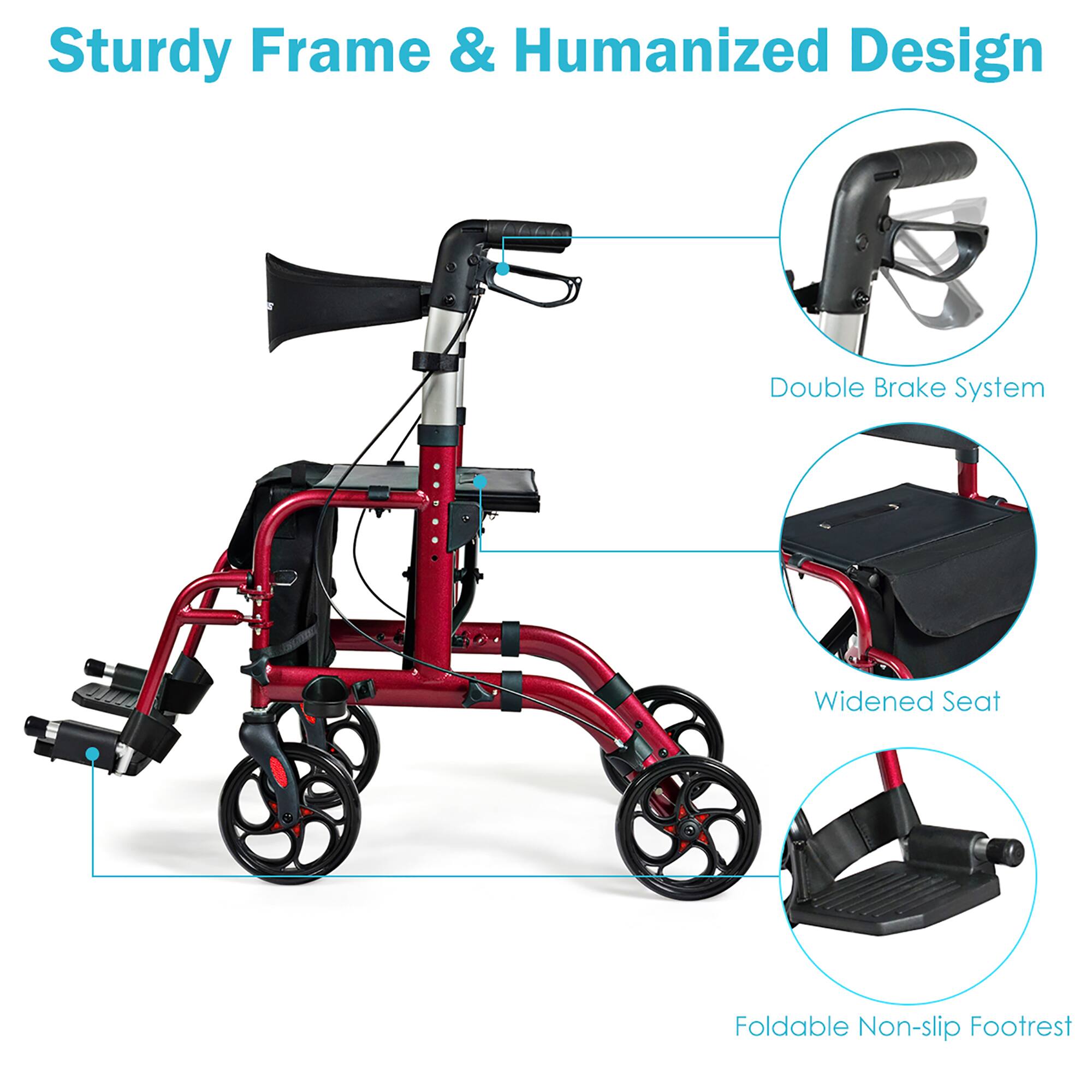 Sturdy Frame & Humanized Design
Double Brake System
Widened Seat
Foldable Non-slip Footrest