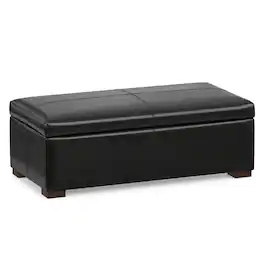 Simpli Home - Gabbie 48 inch Wide Rectangular Storage Ottoman PU Vegan Leather - Midnight Black