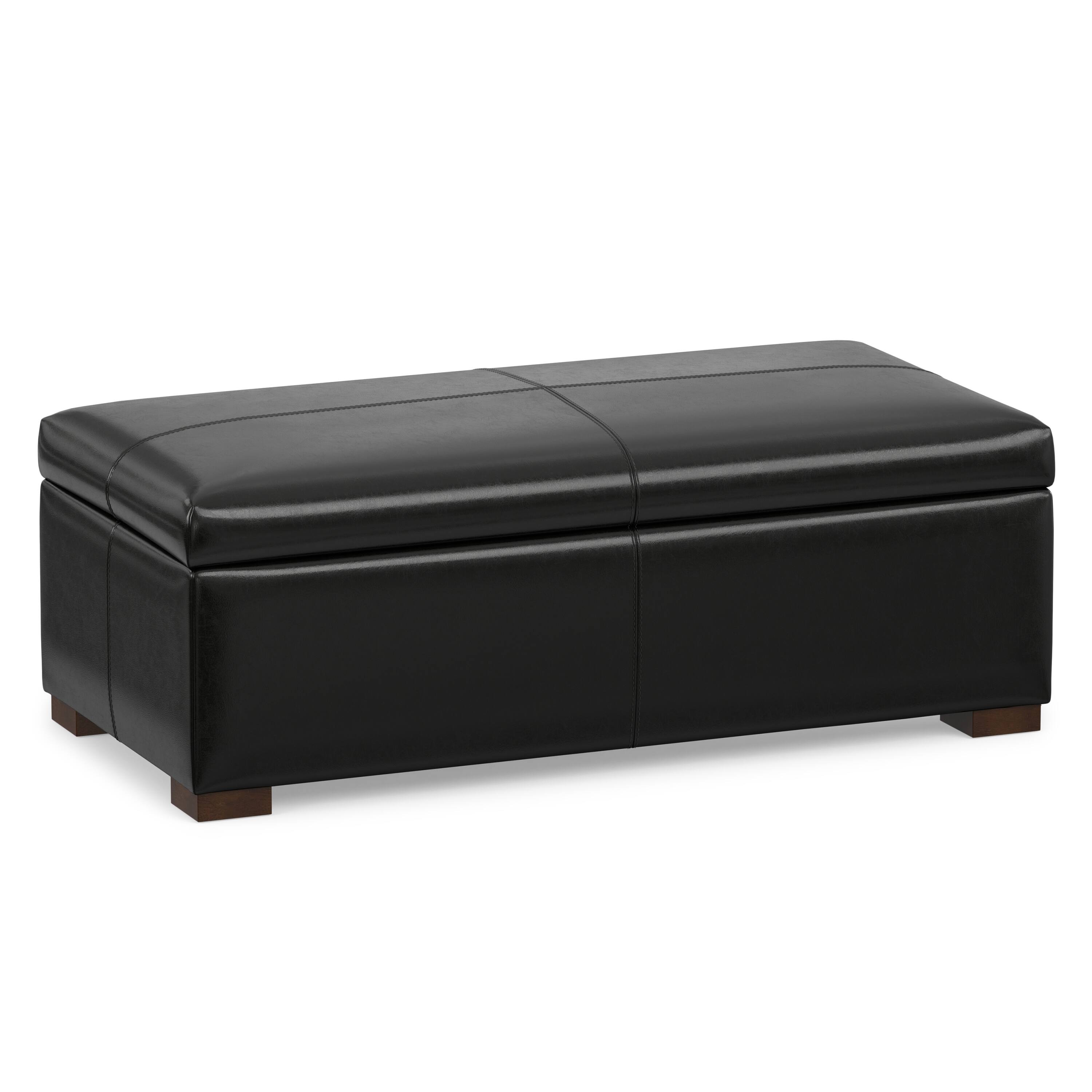 Simpli Home - Gabbie 48 inch Wide Rectangular Storage Ottoman PU Vegan Leather - Midnight Black