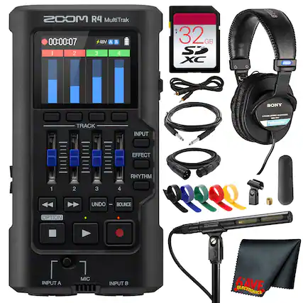 ZOOM R4 MultiTrak - 00:00:07 + 48V A B 32GB 1 2 3 4 SP XC SONY - - - Professional TRACK 800 INPUT EFFECT RHYTHM 1 2 3 4 UNDO - BOUNCE QQ OPTION - INPUT A 7 MIC INPUT B GAVE ELECTRONICS