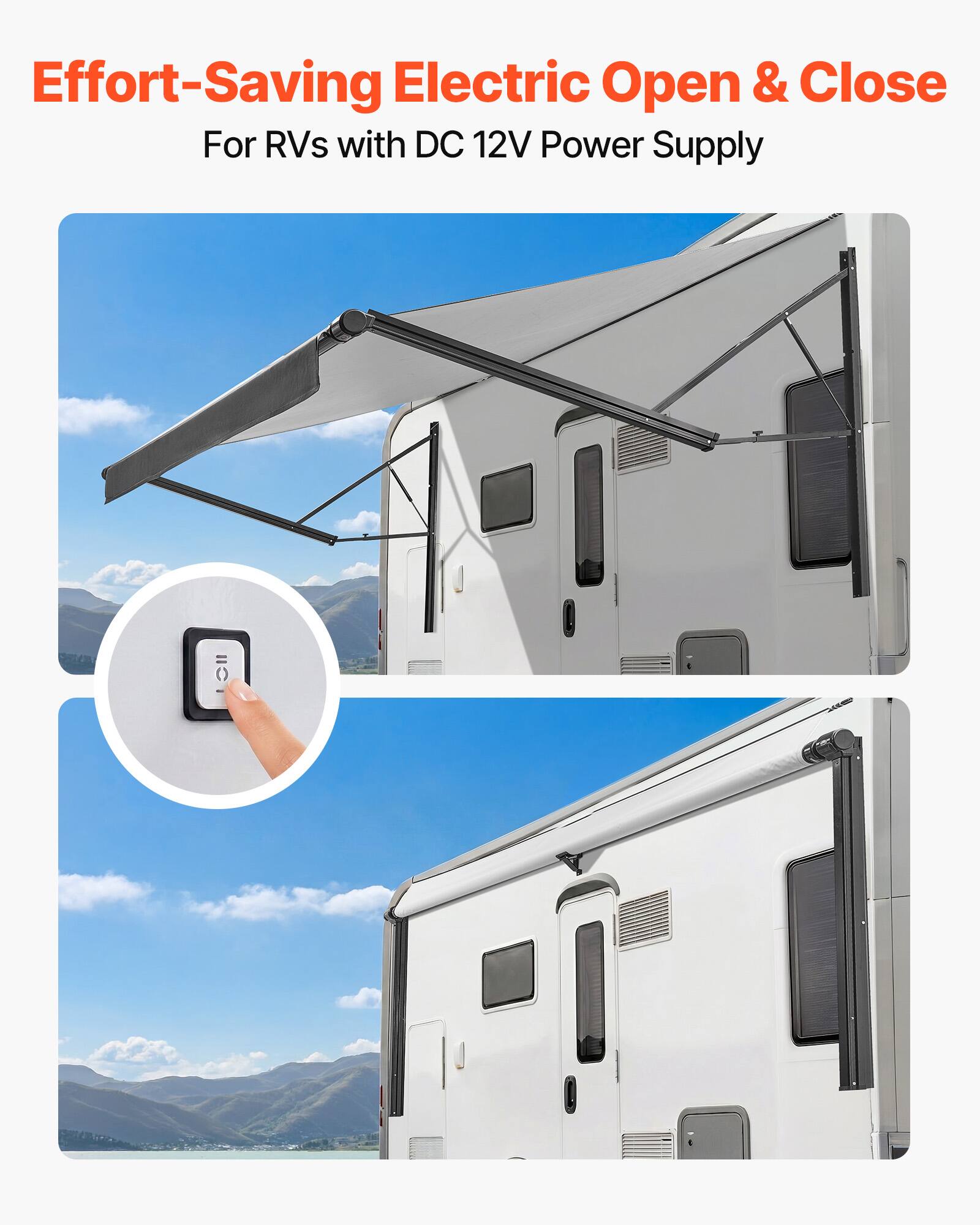 Effort-Saving Electric Open & Close  
For RVs with DC 12V Power Supply