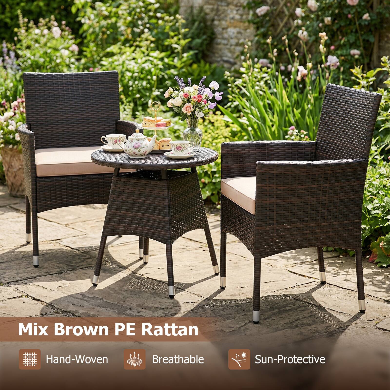 Mix Brown PE Rattan  
Hand-Woven  
Breathable  
Sun-Protective