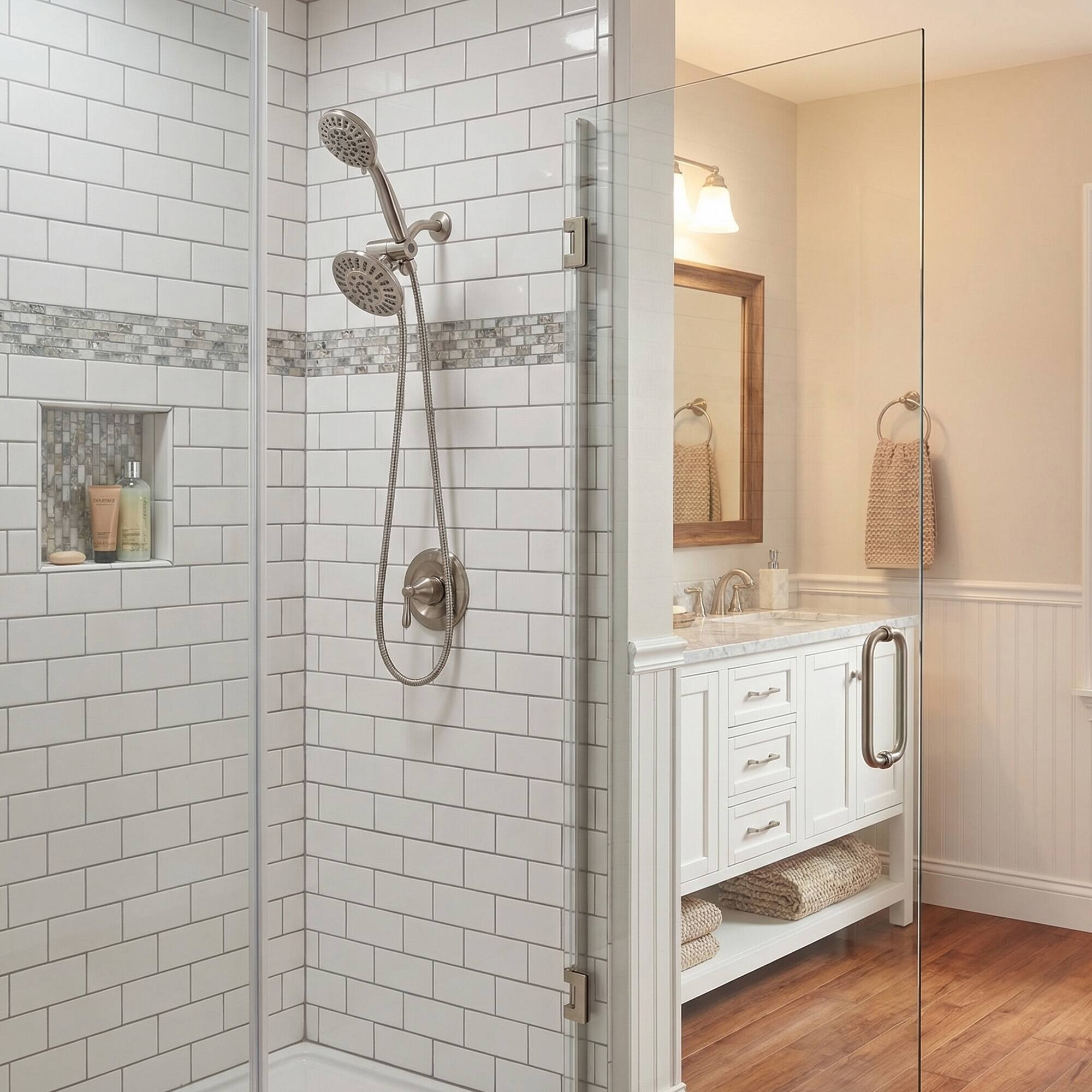 Alt View 3. Akicon - Akicon High Pressure Handheld Dual Shower Head Combo with 6-Setting Anti-Clog Nozzles 2.5 gpm in Brushed Nickel - Brushed Nickel.