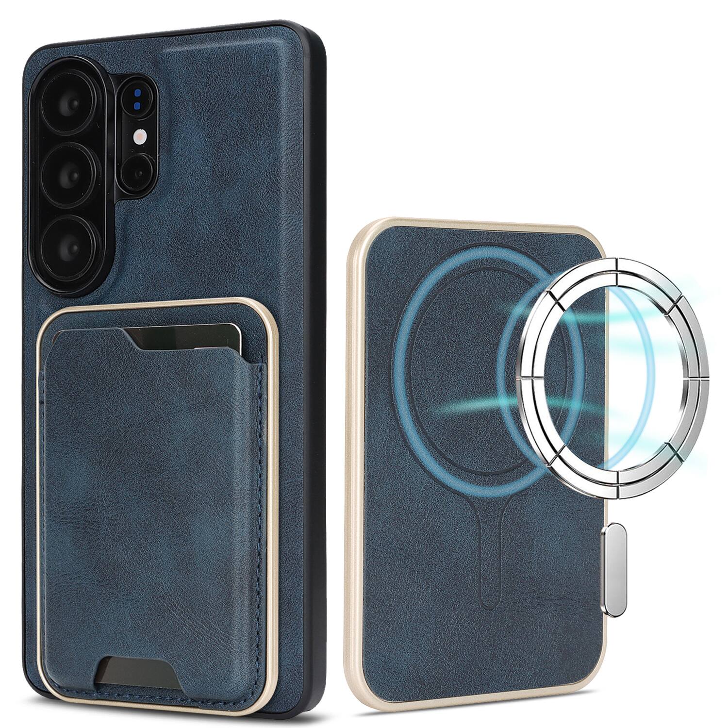Front. Dteck - 2-in-1 Magnetic Detachable Wallet Case for Samsung Galaxy S26 Ultra, Shockproof PU Leather Phone Cover with Card Holder - Blue.