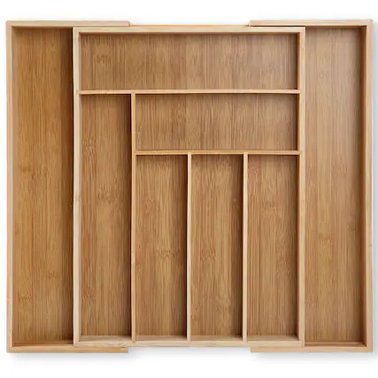 Front. KITCHENTREND - KITCHENTREND Drawer Organizer Bamboo Expandable Silverware Drawer Organizer for Utensils Holder Adjustable Cutlery Tray - Bamboo color.
