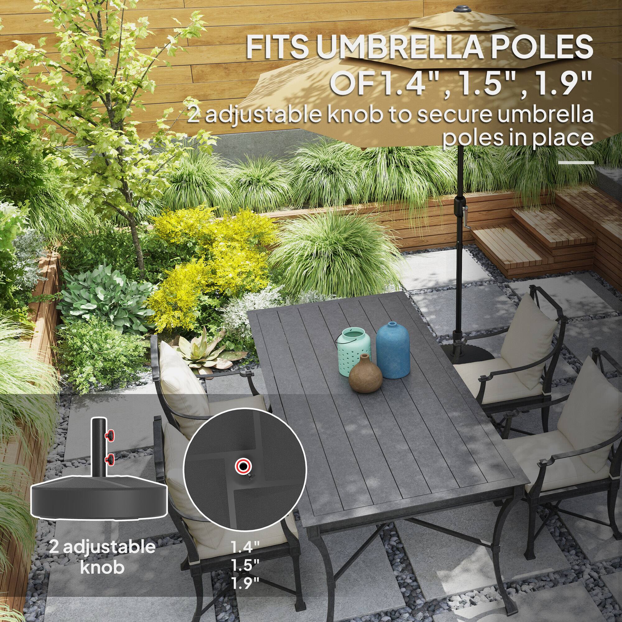 FITS UMBRELLA POLES OF 1.4", 1.5", 1.9" - 2 adjustable knob to secure umbrella poles in place - 2 adjustable knob 1.4" 1.5" 1.9"