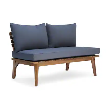 Front. Mondawe - Modern Acacia Wood Outdoor Loveseat with Weather-Resistant Cushions - Grey.