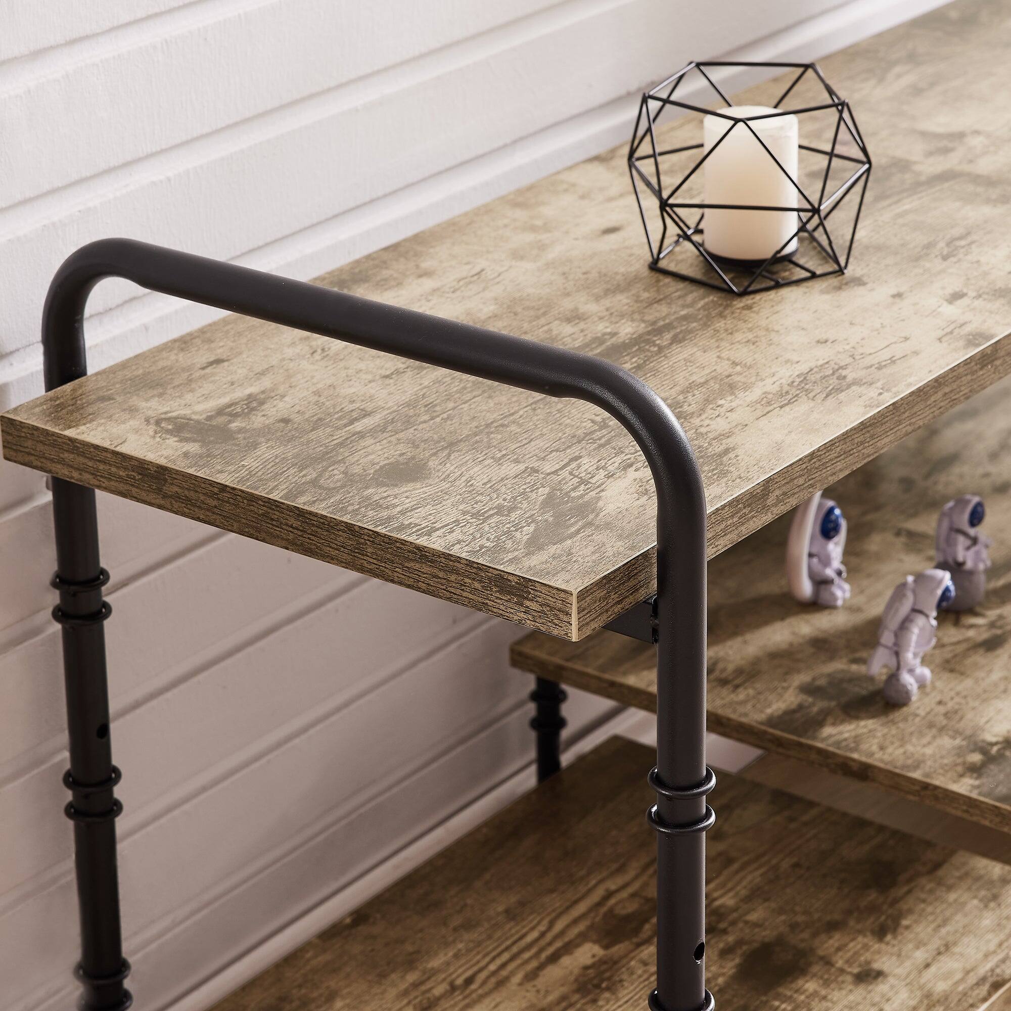 Left. Vecelo - 55" Industrial TV  Stand with Adjustable Shelves - Heavy Duty Metal Frame, 55lb Shelf Capacity,Brown - Grey.