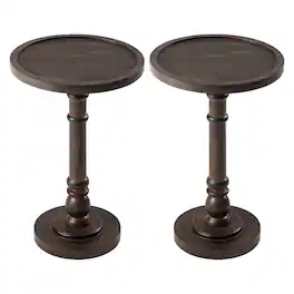 COZAYH - Pedestal Tray Top End Table for Drink, Lamp, Plant, Set of 2 - Dark Brown