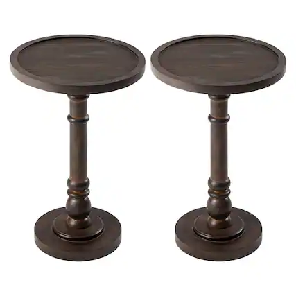 Front. COZAYH - COZAYH Pedestal Tray Top End Table for Drink, Lamp, Plant, Dark Brown, Set of 2 - Dark Brown.