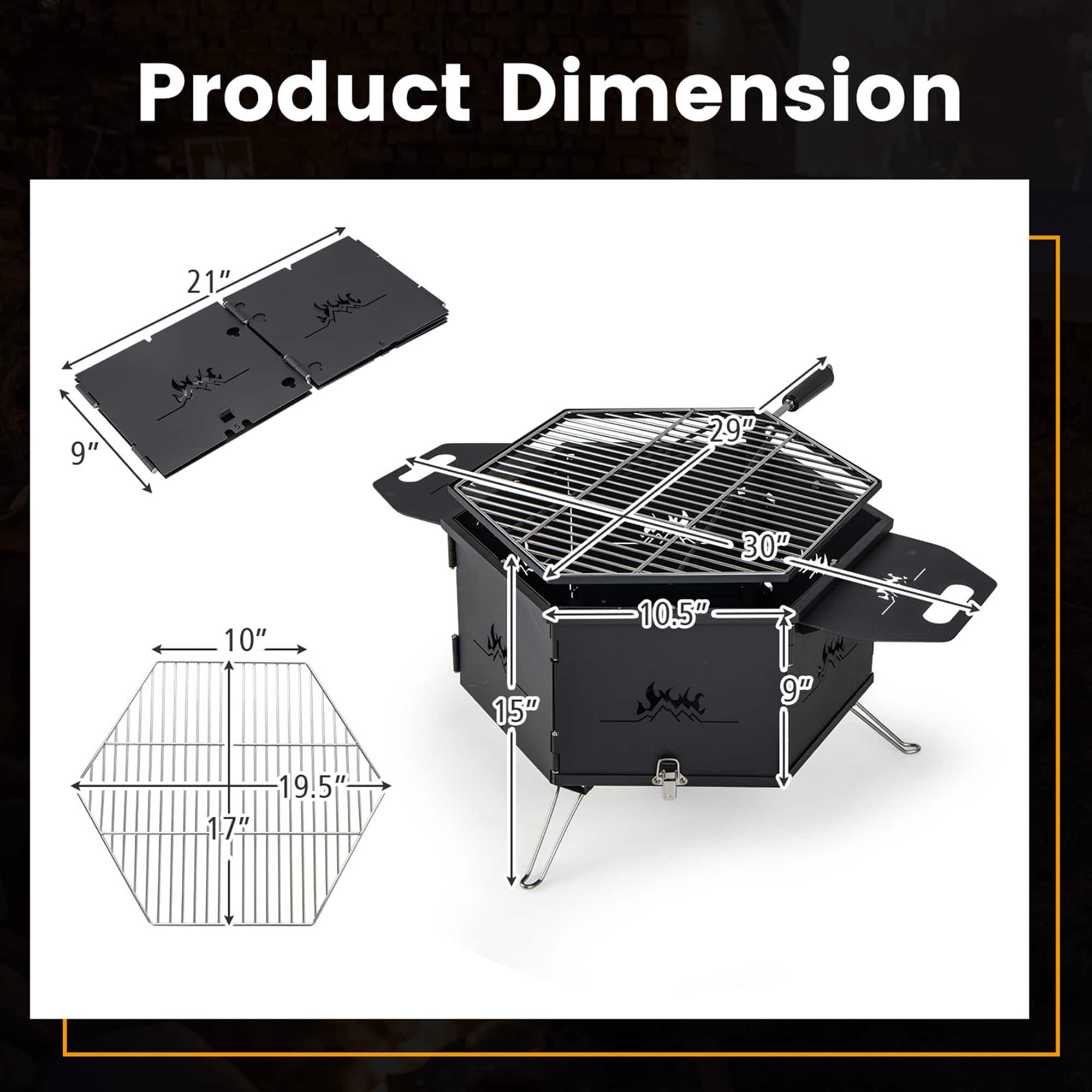 Product Dimension: 9" x 21" x 30" x 10" x 15" x 10.5" x 9" x 19.5" x 1.7".