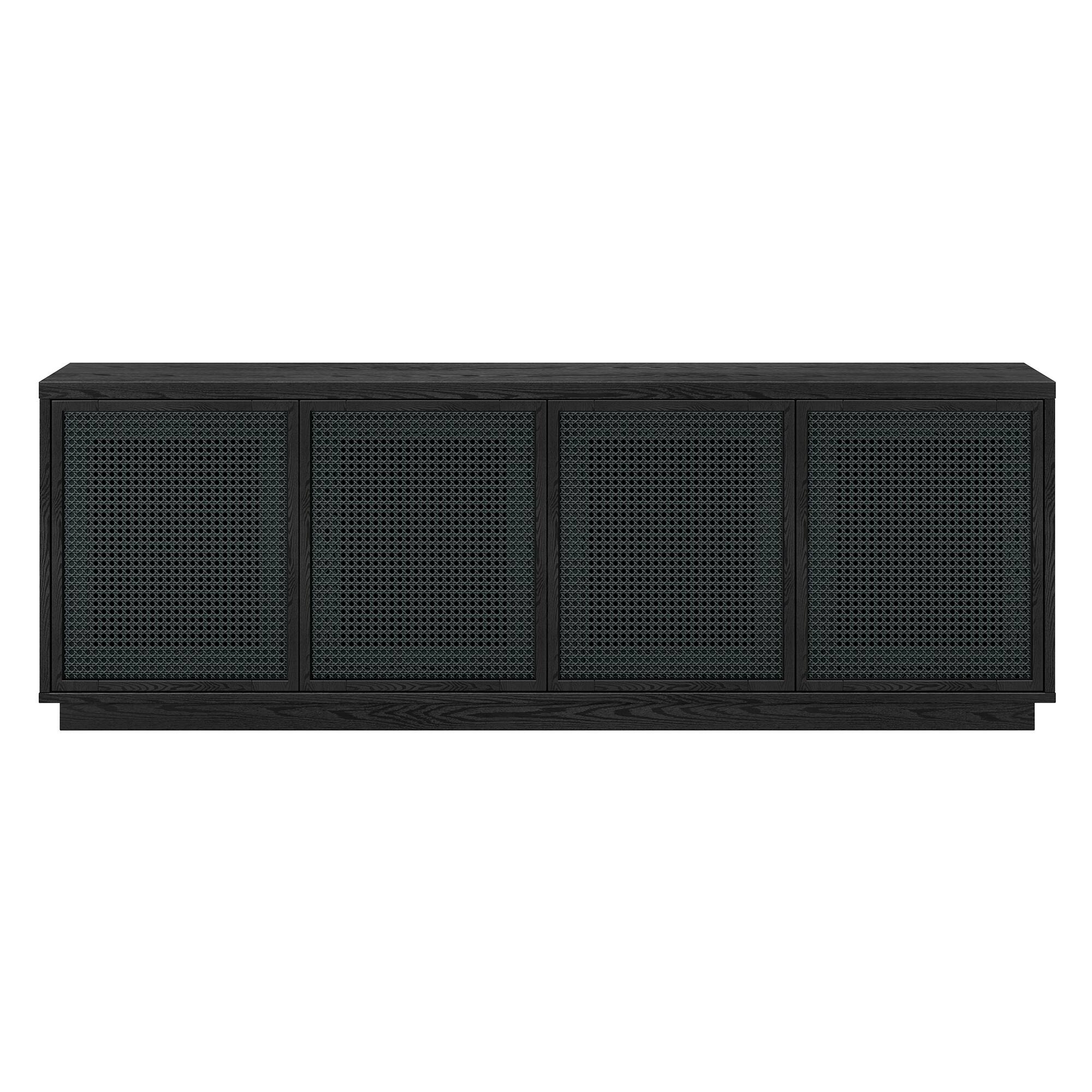 Angle. Hudson&Canal - Pryce Rectangular TV Stand for TV's up to 78" in Black Grain/Black Rattan - Black Grain/Black Rattan.
