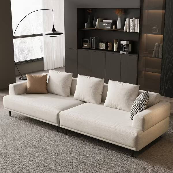 Back. luck idea - Modern Beige Linen 4‑Seater Large Modular Sofa, Oversized Couch with Metal Legs for Big Living Room - white.