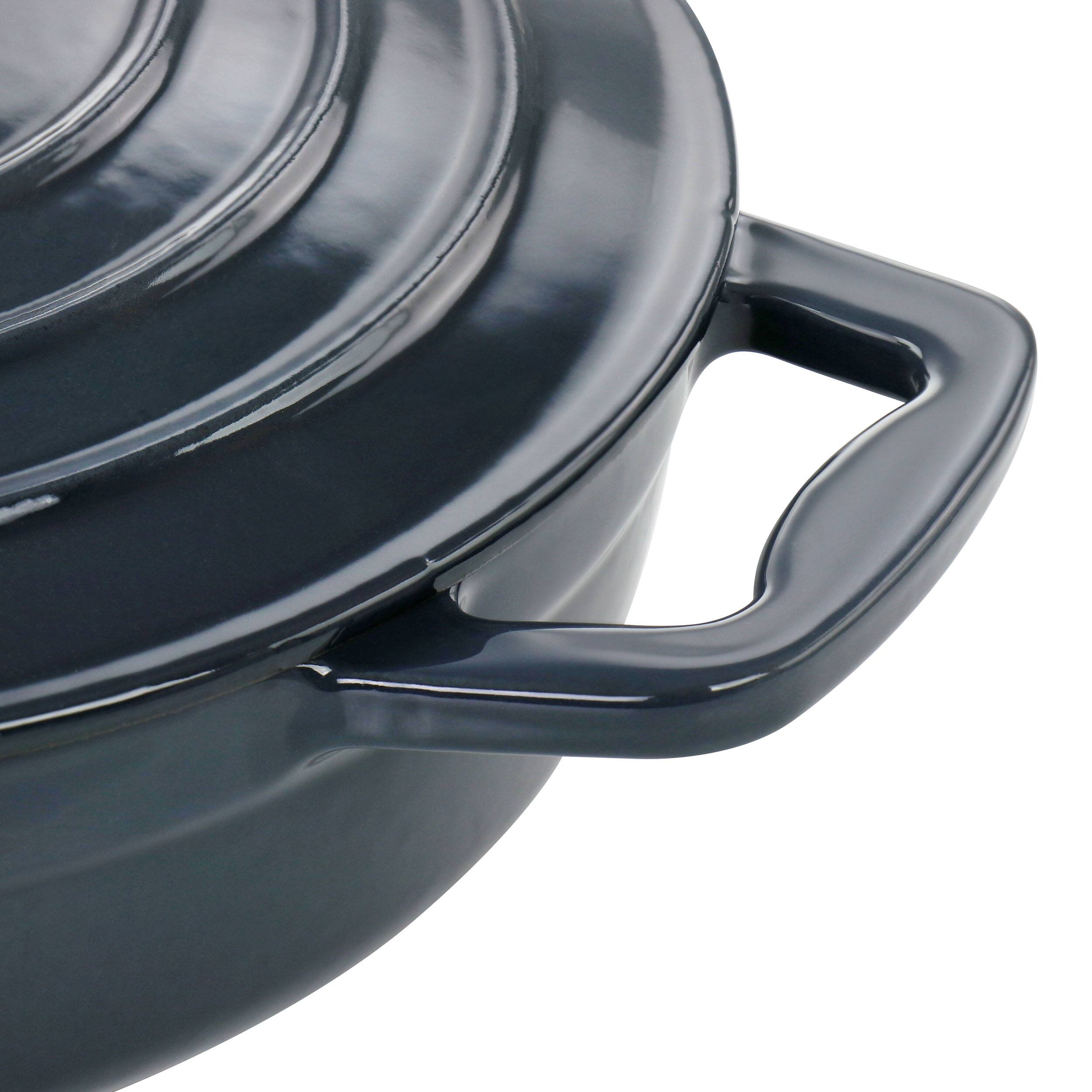 Alt View 5. MegaChef - MegaChef 2 Quart Round Enameled Cast Iron Braiser Pan in Dark Blue - Dark Blue.