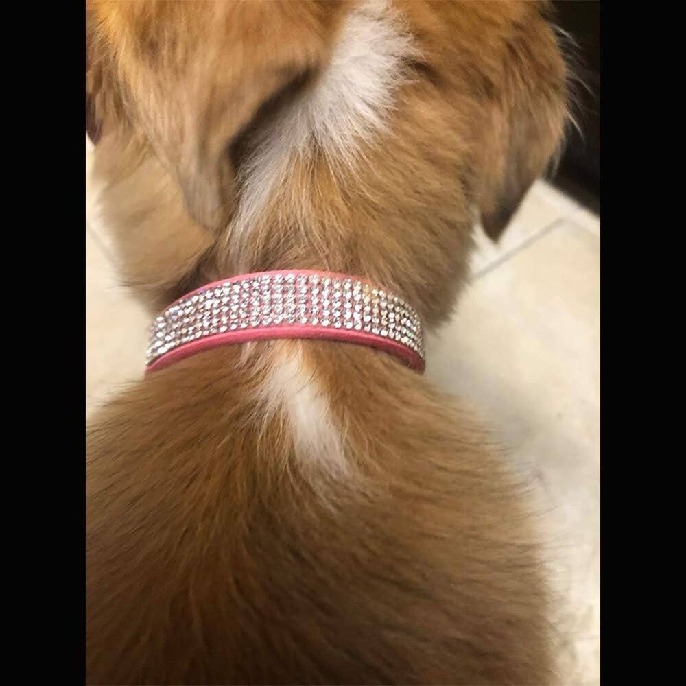 Angle. MOSZAR LLC - Microfiber Dog Collar & Leash Set – Reflective, Soft Leather, Small/Med - Pink.