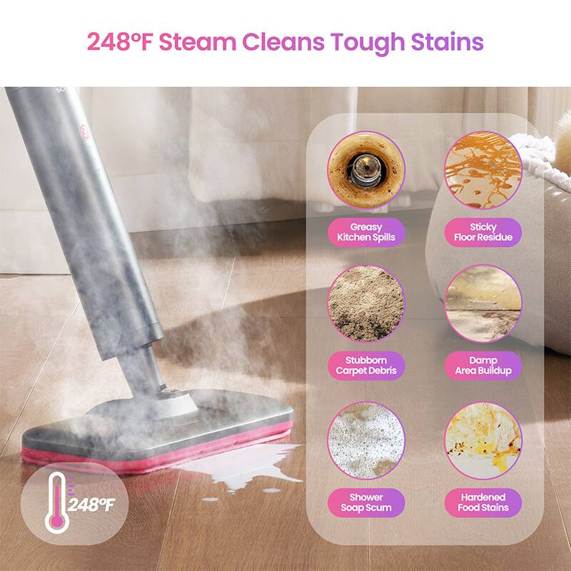 248°F Steam Cleans Tough Stains

- Greasy Kitchen Spills
- Sticky Floor Residue
- Stubborn Carpet Debris
- Damp Area Buildup
- Shower Soap Scum
- Hardened Food Stains