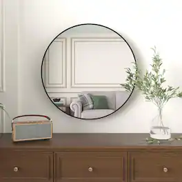 BreeBe - 36 Inch Metal Framed Round Bathrrom Mirror for Wall - Black