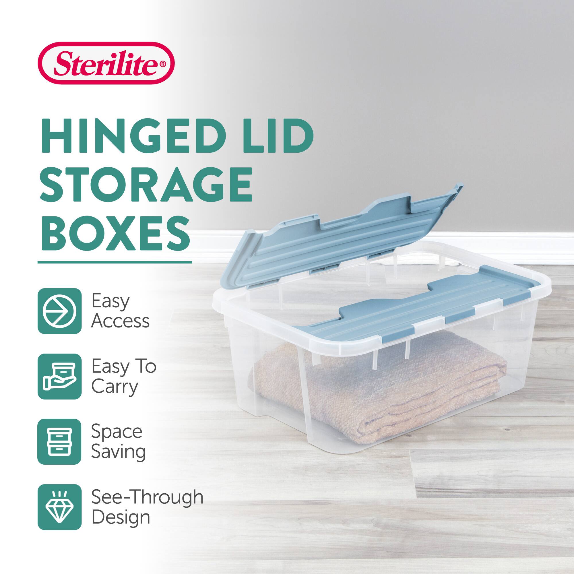 Sterilite HINGED LID STORAGE BOXES

Easy Access
Easy To Carry
Space Saving
See-Through Design