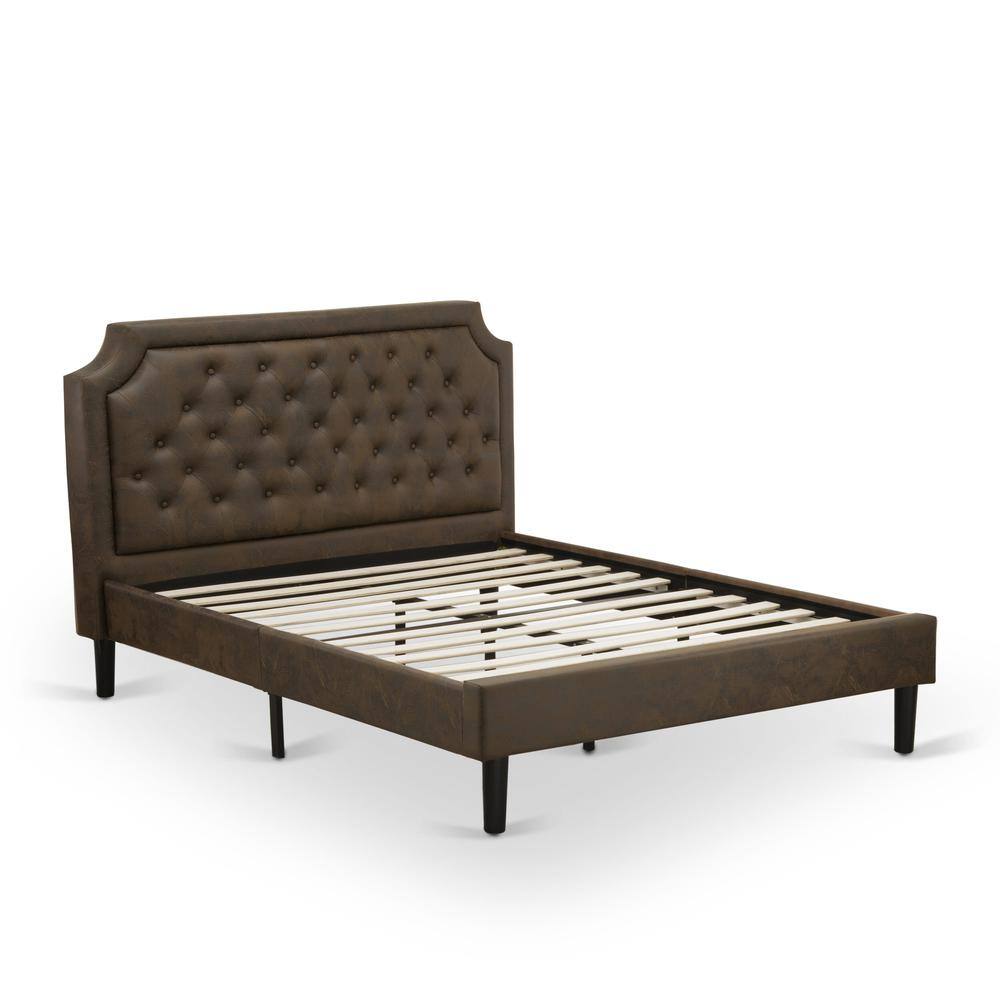 Alt View 2. East West Furniture - GB25Q-1VL07 2-Piece Granbury Bed Set with Queen Bed and Distressed Jacobean Night Stand - Dark Brown Faux Leather and - Black Textured.