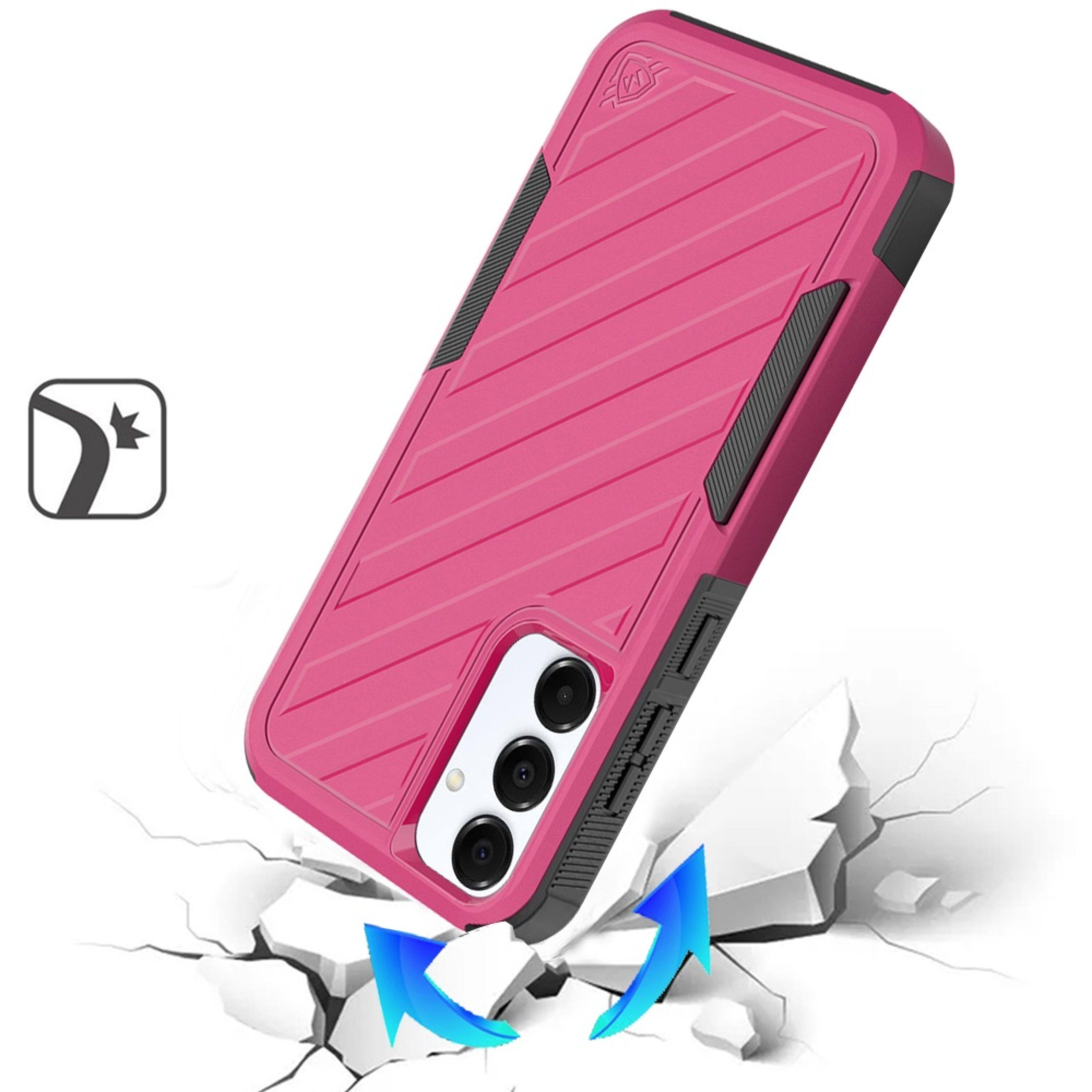 Left. Kitcheniva - Heavy-Duty Holster Combo Lined Cover Plus Tempered Glass For Samsung A36/A56 Hot Pink/Black - Pink/ Black.