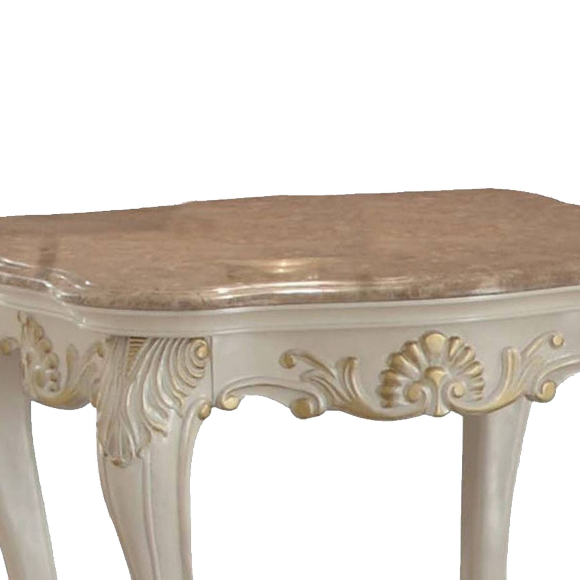 Alt View 2. Manhattan Lane - Wooden End Table With Marble Top - White and Gold.