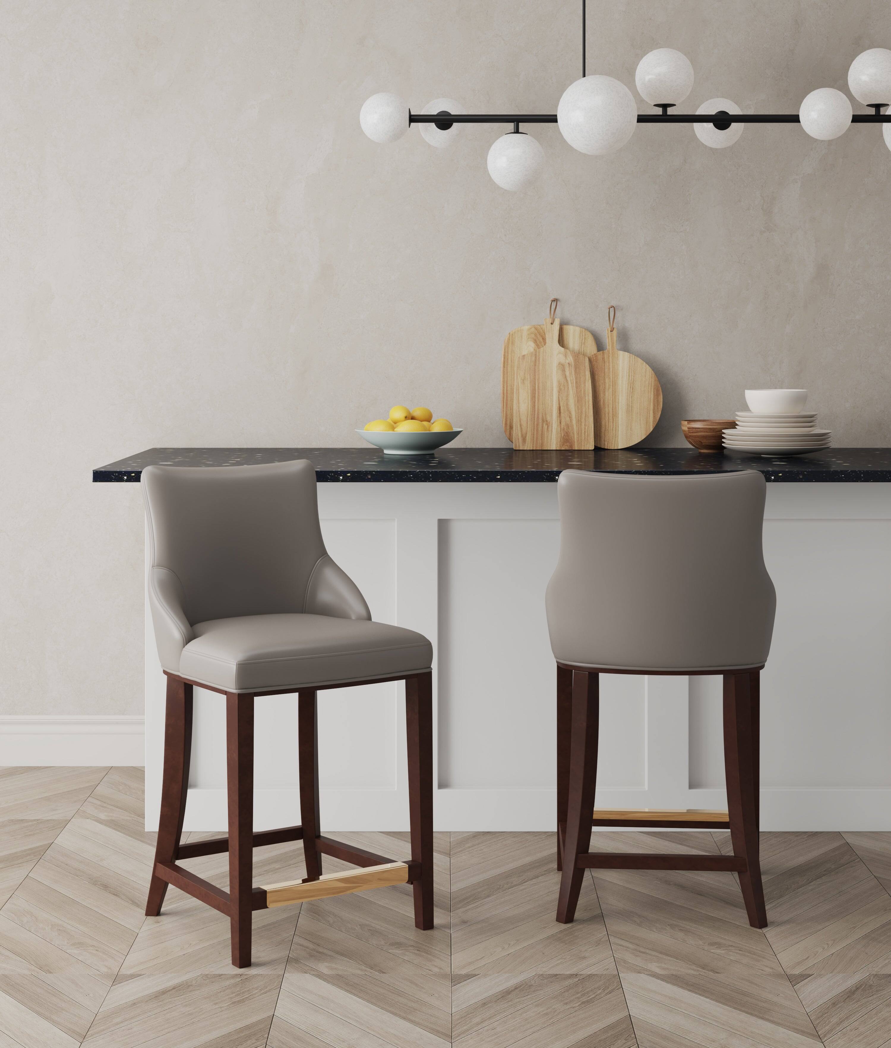 Angle. Manhattan Comfort - Shubert Modern Wood Upholstered Counter Stool - Set of 2 - Dark Taupe.