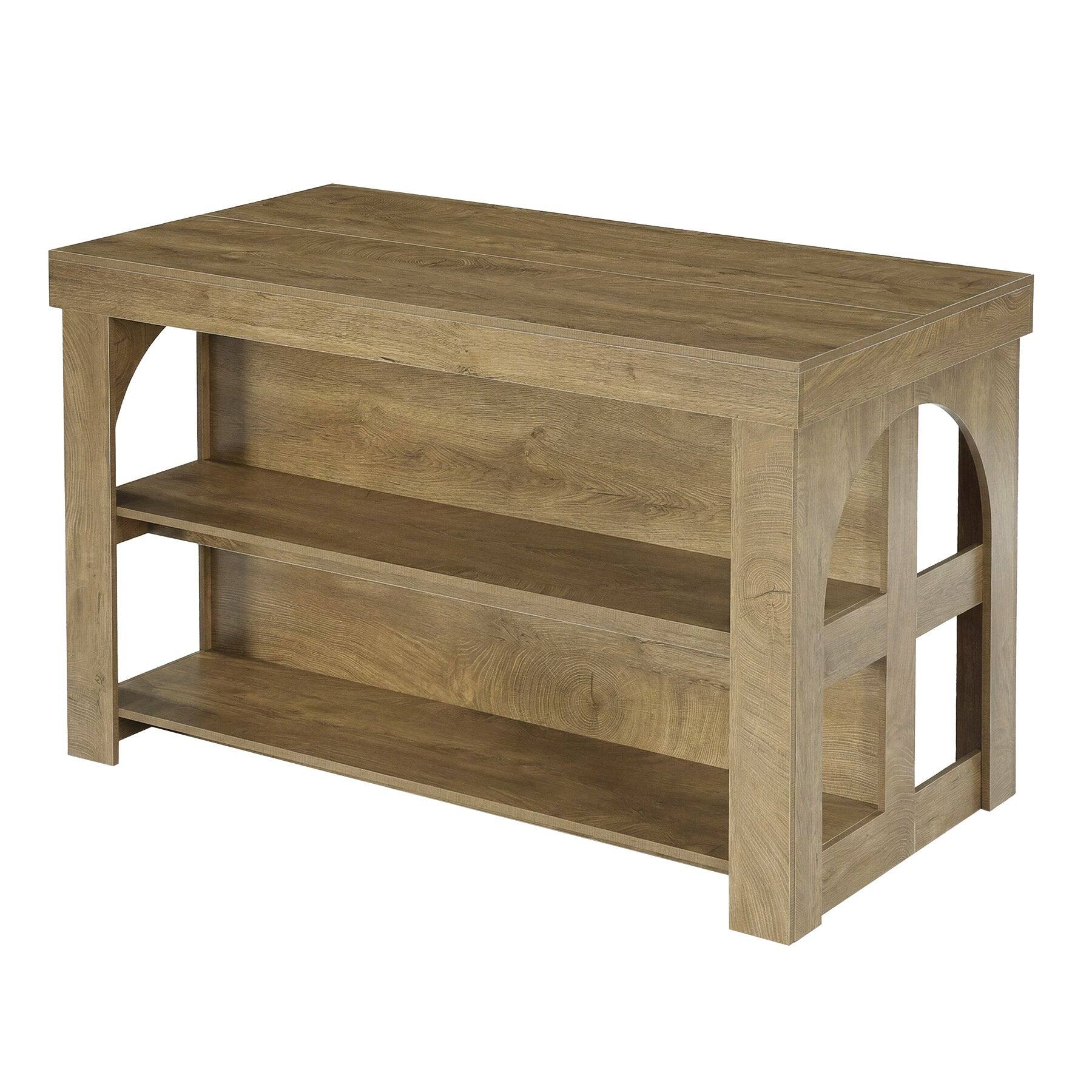 Alt View 4. Tribesigns - Kitchen Island with Engineered Wood Construction, Storage Shelves and Rectangular Top for Kitchen - Brown.