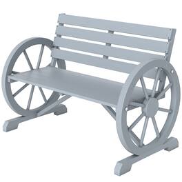 Outsunny - Wooden Wagon Wheel Bench, Rustic Outdoor Patio Bench Weather Resistance Furniture, 2-Person Slatted Seat with Backrest - Charcoal Grey