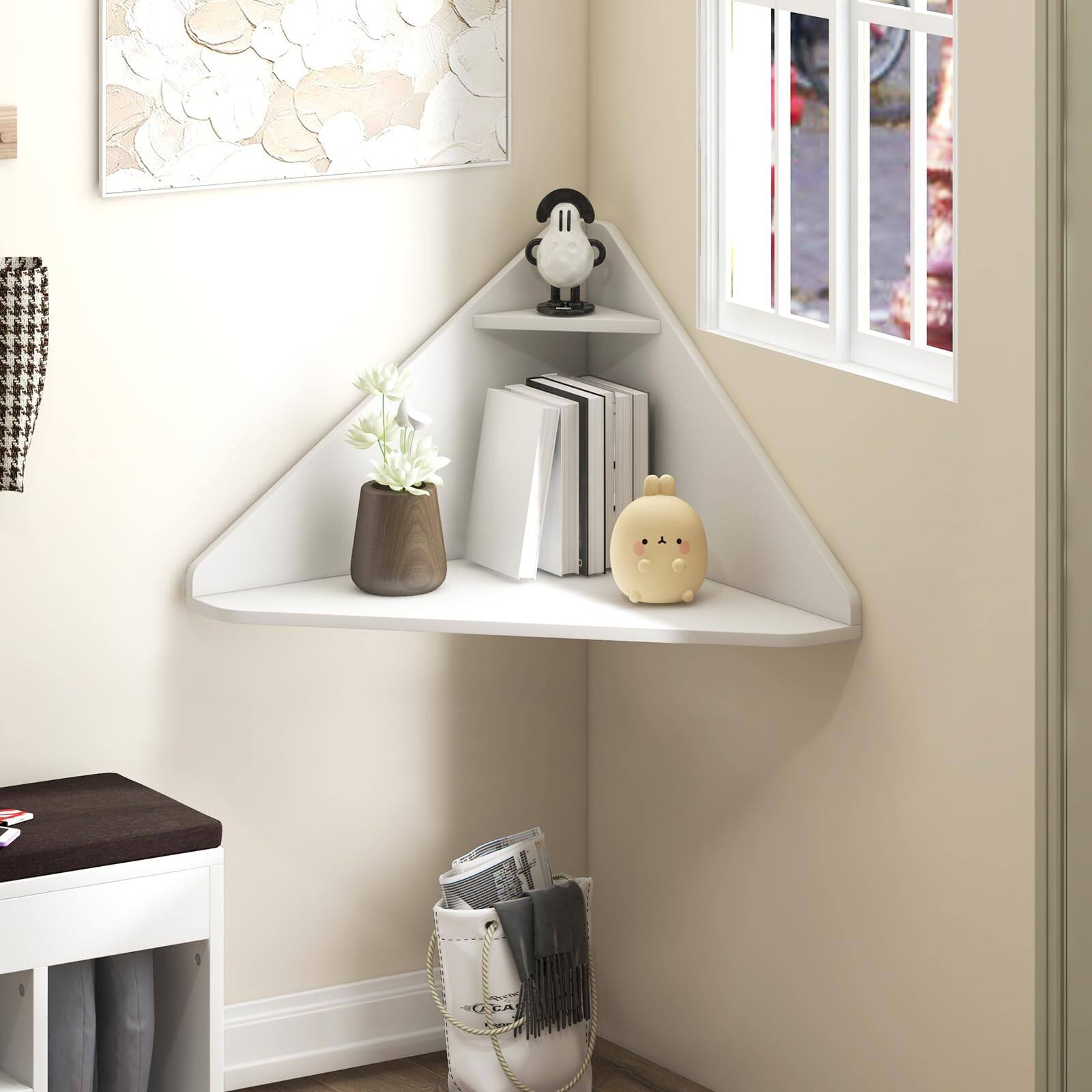 Alt View 7. Ecooso - Triangular Corner Computer Desk with Storage Shelf, Space-Saving Home Office Workstation - White.