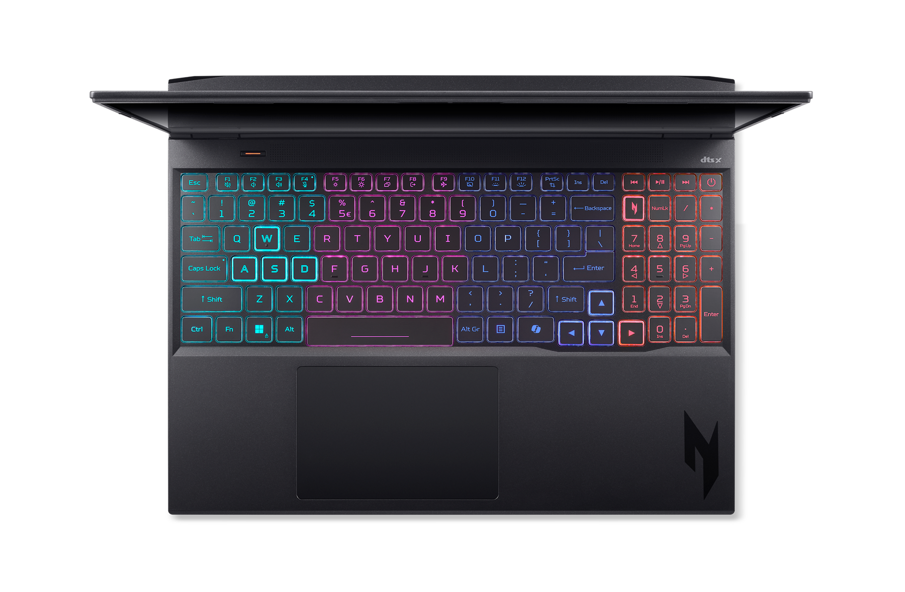 Sure, here is the corrected and grouped text from the image:

```
dtsx

Esc F1 F2 F3 F4 F5 F6 F7 F8 F9 F10 F11 F12 PrtScn Ins Del

Tab Q W E R T Y U I O P [ ] \

Caps Lock A S D F G H J K L ; ' Enter

Shift Z X C V B N M , . / Shift

Ctrl Fn Alt Spacebar Alt Gr

NumLk 7 8 9 - / Home PgUp

4 5 6 + \ End PgDn

1 2 3 0 . Backspace

0 . - + =

Insert Delete

Ctrl Fn Alt

Windows Logo Key

N
```