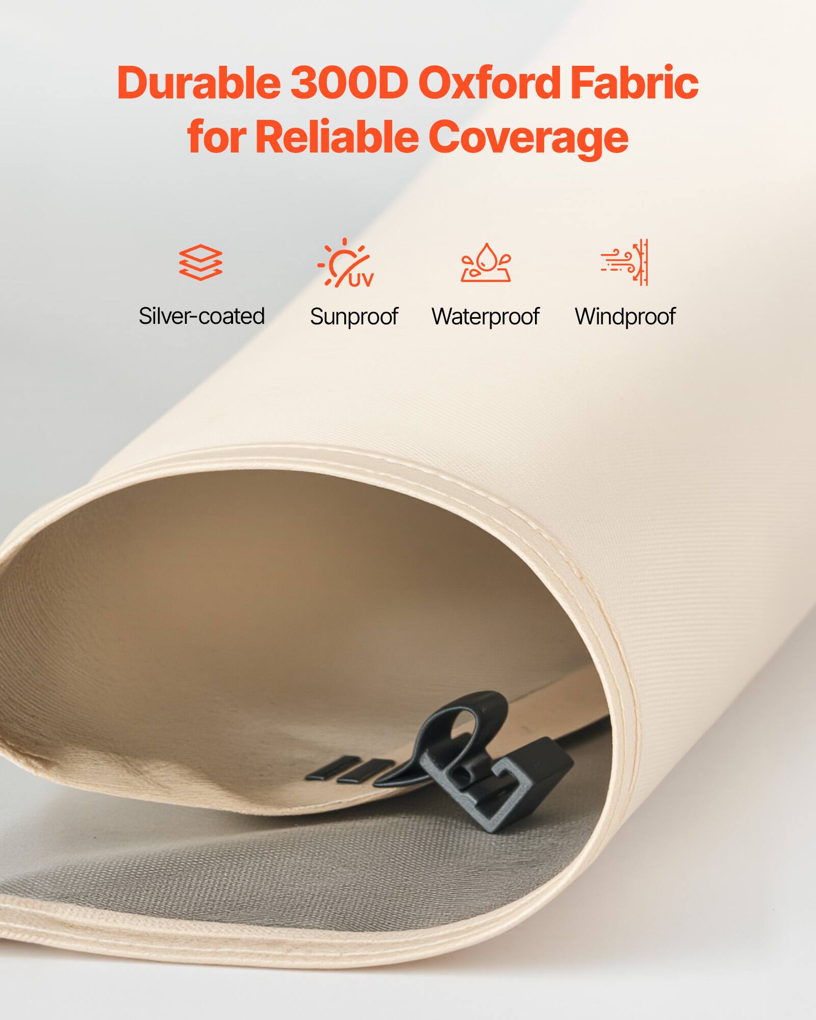 Durable 300D Oxford Fabric for Reliable Coverage

- Silver-coated
- Sunproof
- Waterproof
- Windproof