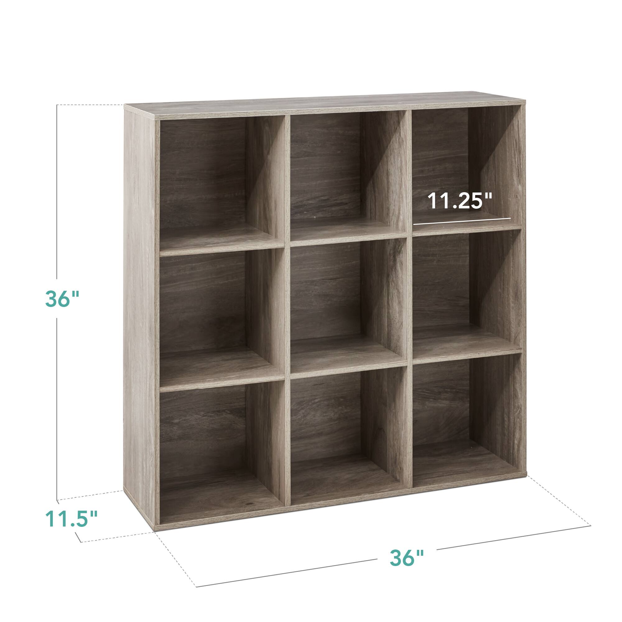 The dimensions of the shelf are:

- Width: 36"
- Height: 36"
- Depth: 11.5"
- Shelf depth: 11.25"