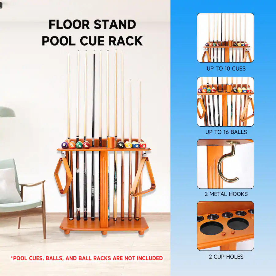 GSE Games & Sports Expert Wood 10 Floor Stand Pool Cue Rack Only Holds ...