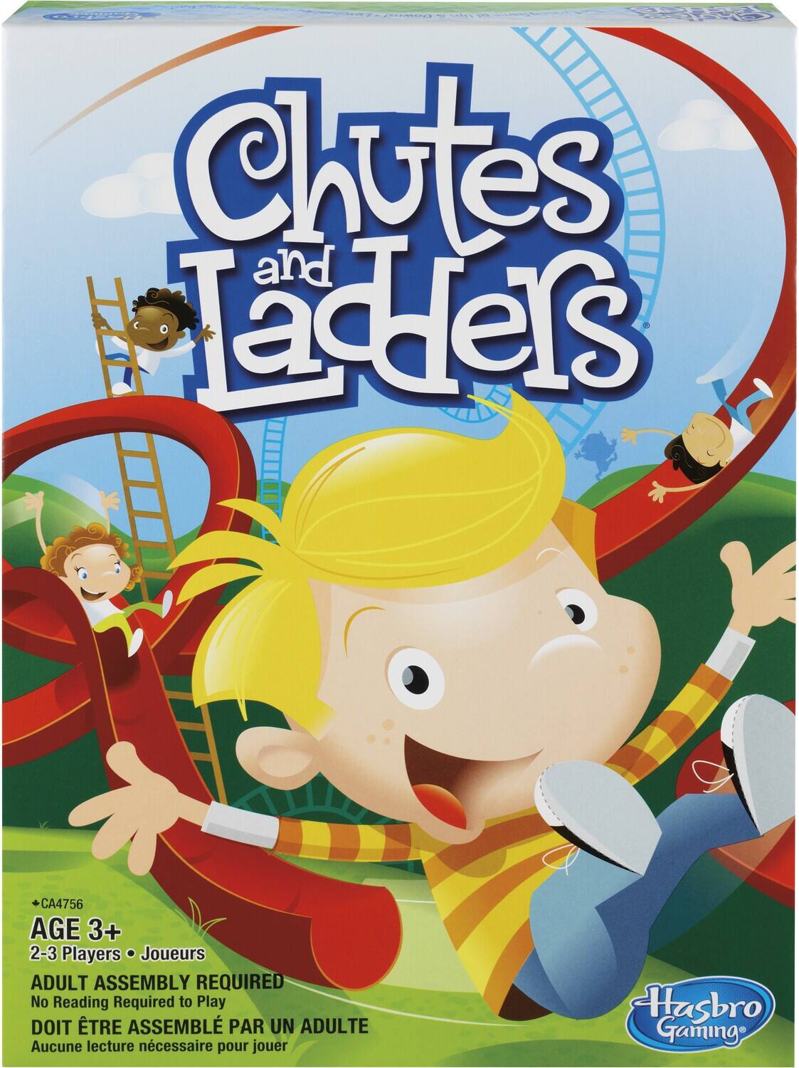 UOC .. E Chutes and Ladders +CA4756 AGE 3+ 2-3 Players Joueurs ADULT ASSEMBLY REQUIRED No Reading Required to Play DOIT TRE ASSEMBL PAR UN ADULTE Aucune lecture ncessaire pour jouer Hasbro Gaming