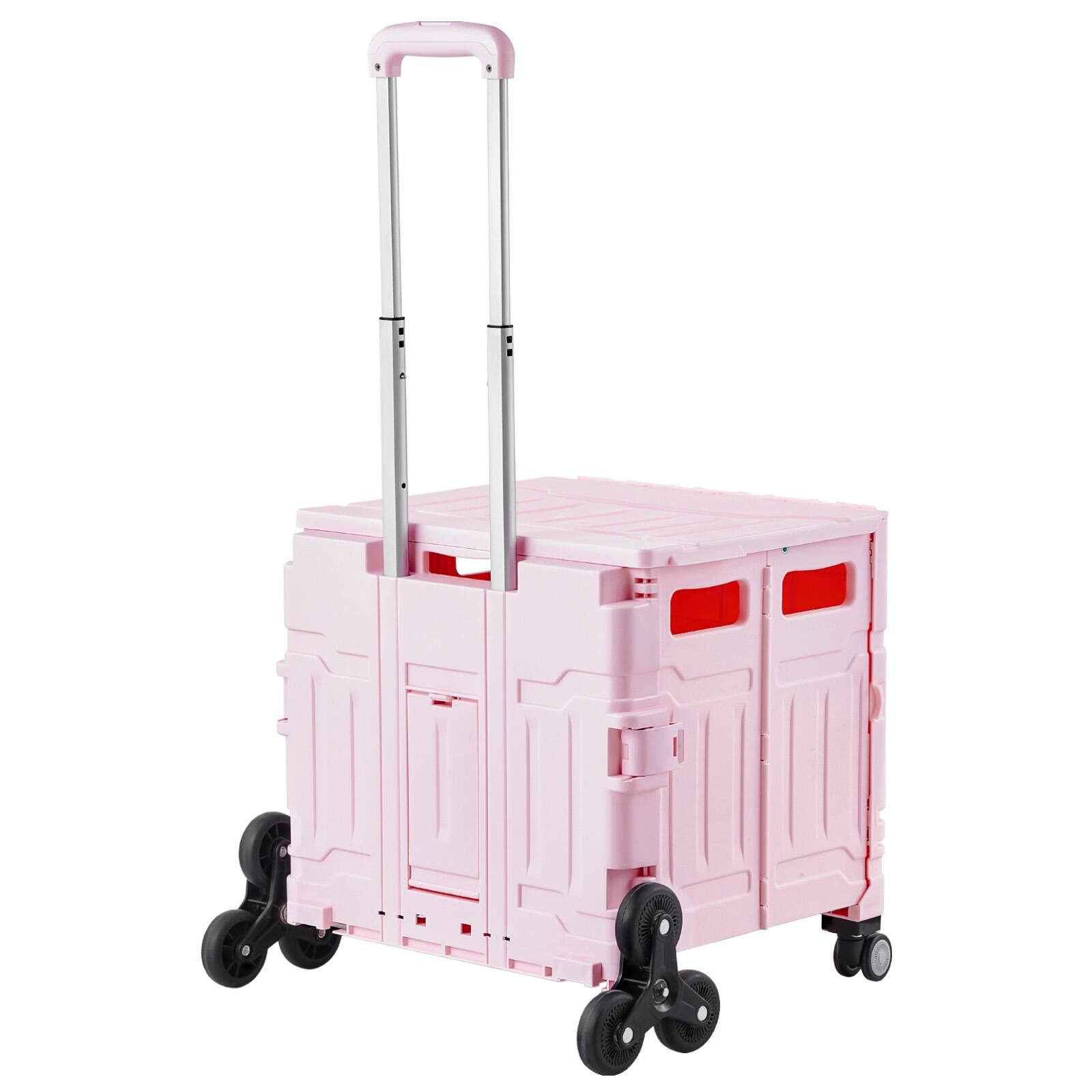 Back. LOVMOR - Foldable Stair Climbing Cart with Wheels, Collapsible Rolling Crate, 65L Capacity - Pink.