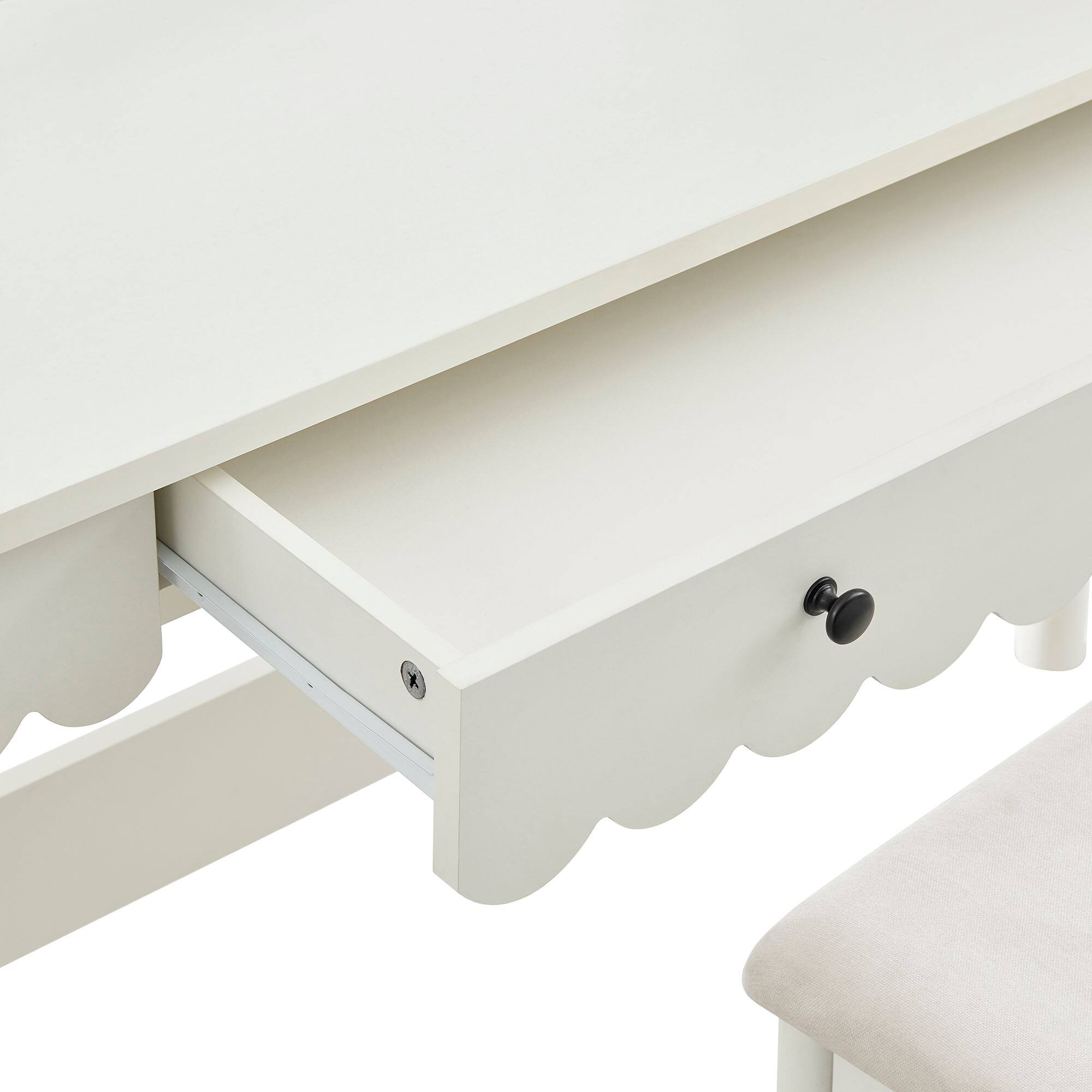Alt View 3. Modway - Emmeline Scalloped Makeup Vanity Desk With LED Mirror and Stool by Modway - White Ivory.