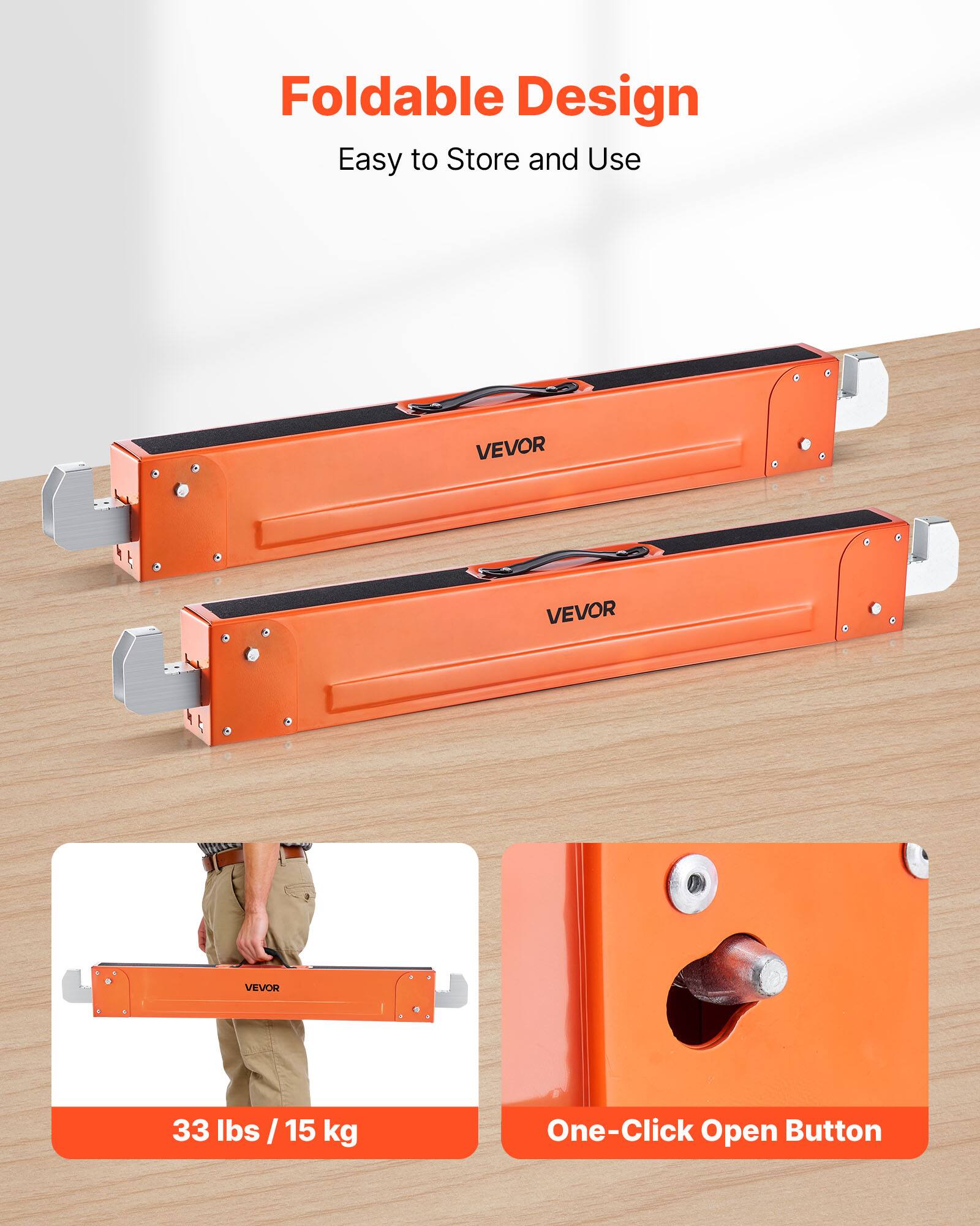 Foldable Design Easy to Store and Use

VEVOR

33 lbs / 15 kg

One-Click Open Button
