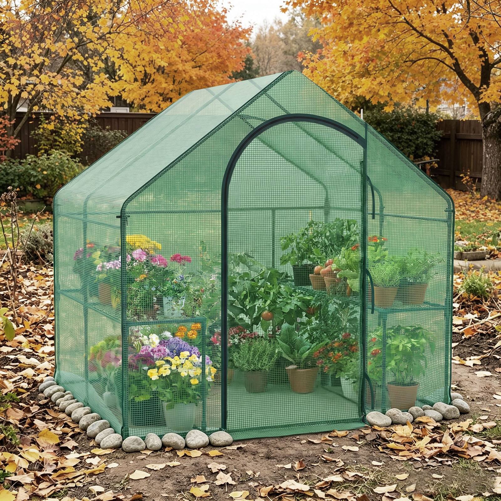 Alt View 3. Costway - 6 x 3 x 5.5FT Mini Walk-in Greenhouse with PE Cover Rustproof PE-Coated Metal Frame - Green.