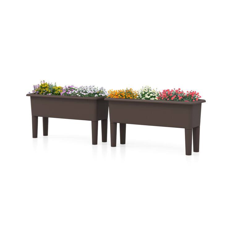 SlickBlue - 2-Pack Raised Planter Boxes with Self-Watering System, Detachable Legs - Coffee